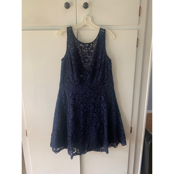 David's Bridal Lace Party Dress High Neck‎ Marine Blue Sleeveless Size 14 - Picture 1 of 4